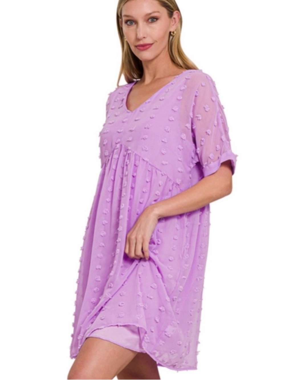 Zenana Outfitters Large Lavender V-Neck Dress - Picture 2 of 11